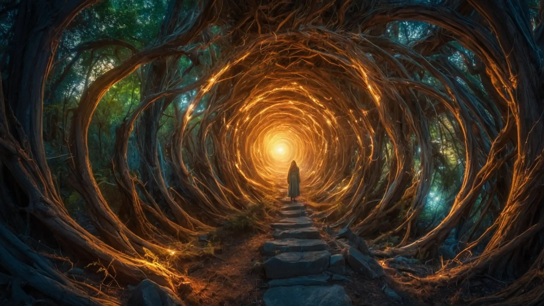 Tunnel forestier magique lumineux
