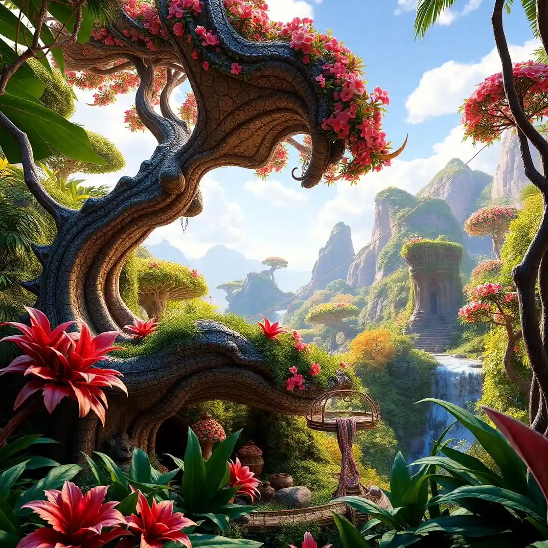 Scène sur un paysage fantaisiste enchanteur vaste